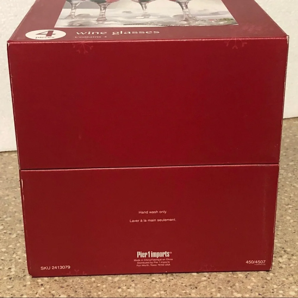 Pier 1 Imports Wine Glasses Set of 4 Red/Green Teardrop Stem Glasses